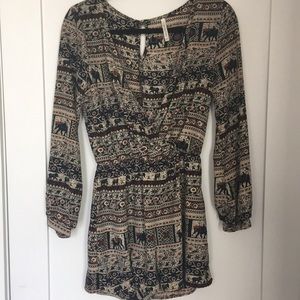Tribal print long sleeve romper
